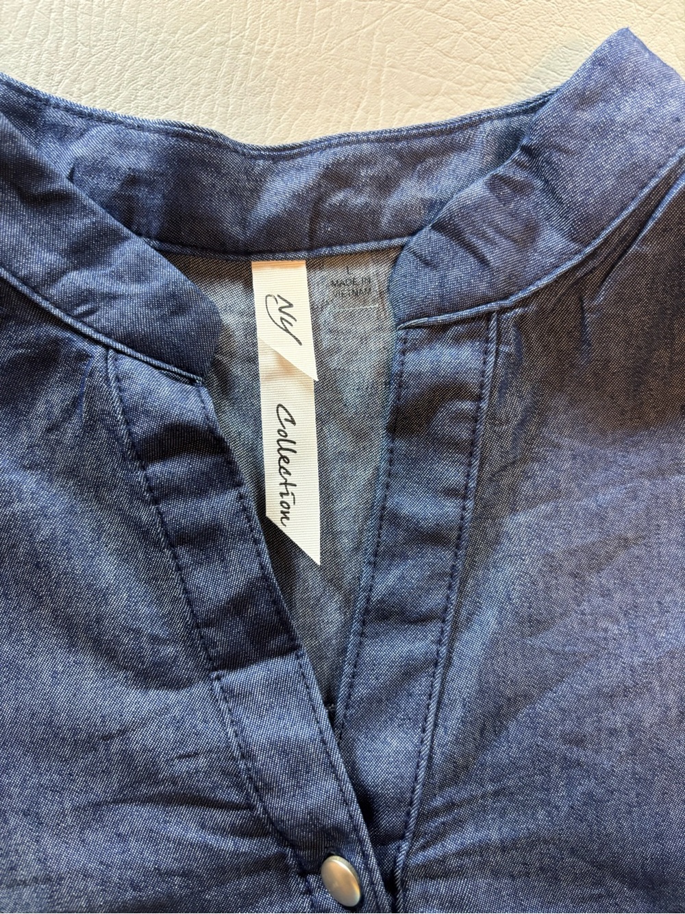 NY Collection Blue Ruffle-Sleeve Button Front Top - Picture 4 of 7
